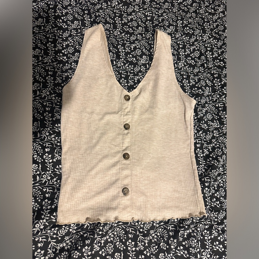 Beige Button-Up Women's Top